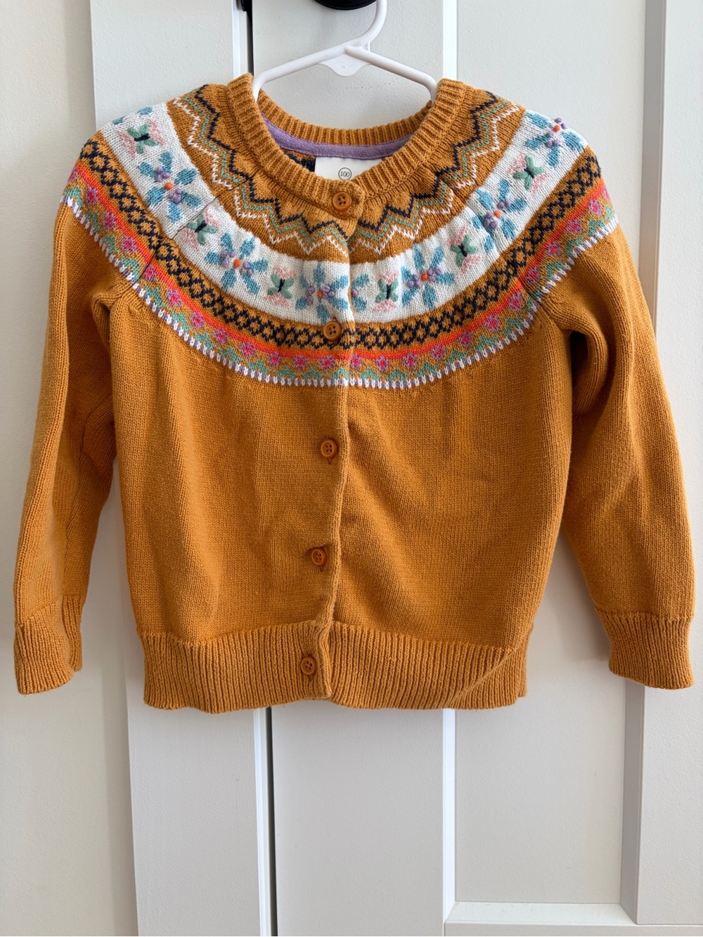 Hanna Andersson Girls Fair Isle Floral Embroidered Cardigan Sweater